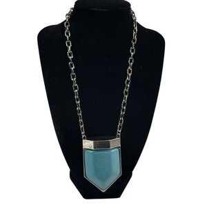 Paparazzi Turquoise Silver Tone Statement Necklace and Earring Set Boho Jewelry